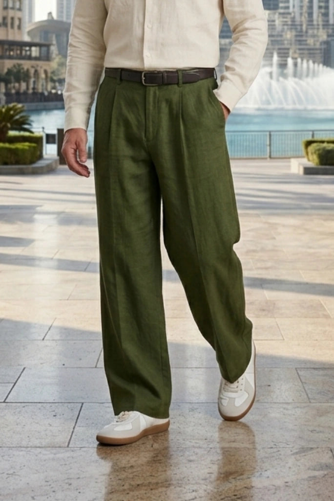 Men Olive Green Casual Pant-Front