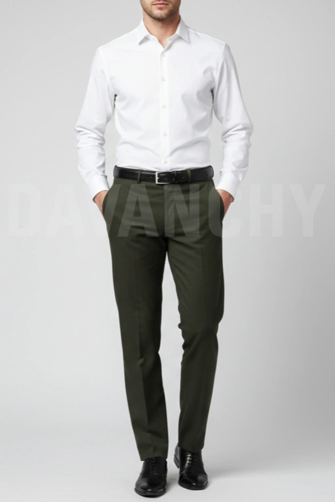 Men Olive Green Premium Formal Trouser-Front