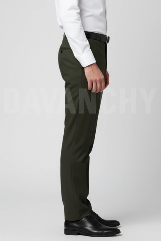 Men Formal Olive Green Trouser-Side