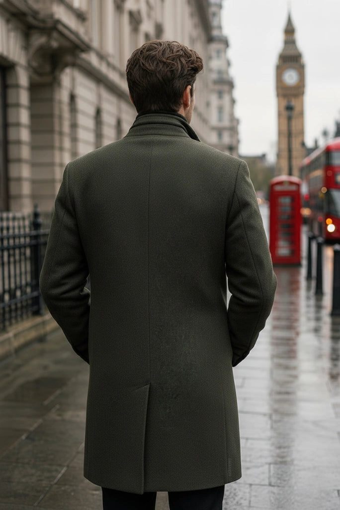 Premium Olive Green Winter Trench Coat-Back