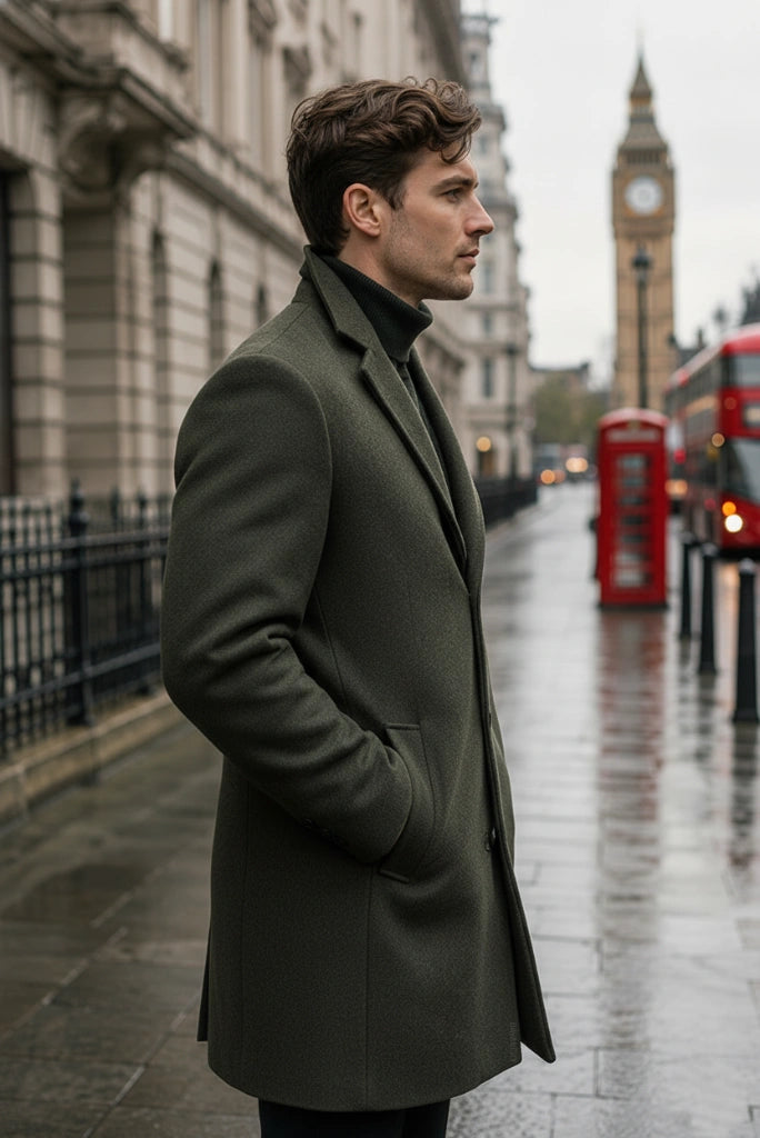 Men Long Tweed Overcoat-Side