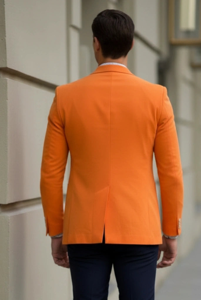 Orange Slim Fit Formal Blazer for Men-Back