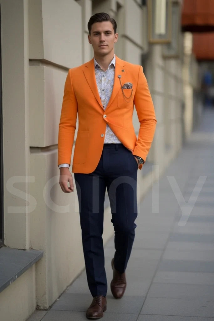 Men’s orange blazer for wedding and festive wear-Front