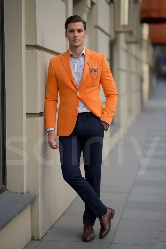 Trendy orange blazer for groom and special occasions
