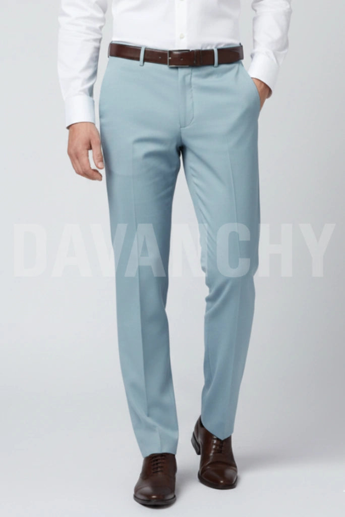 Men powder blue formal trouser-Front