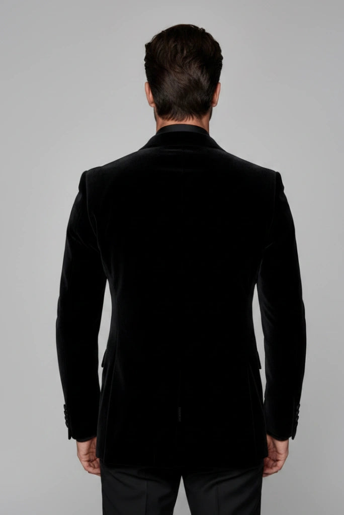 Black Wedding Velvet Coat-Back