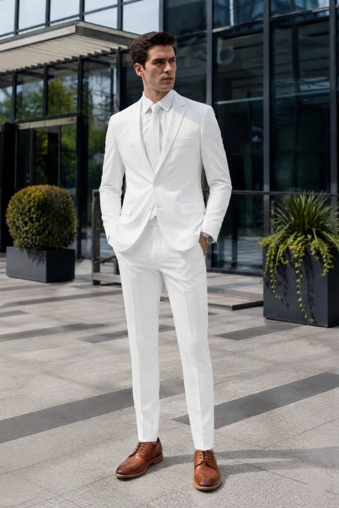 Men White Premium Two Piece Suit-Front