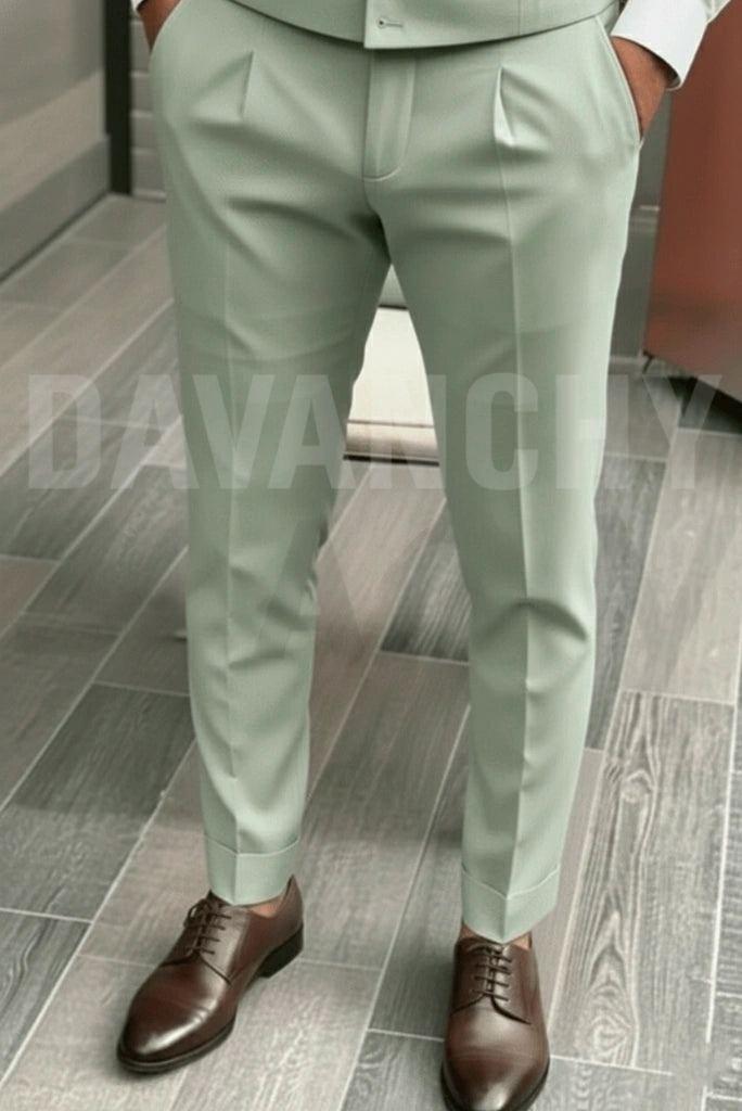 Men Sage Green Formal Pants-Front