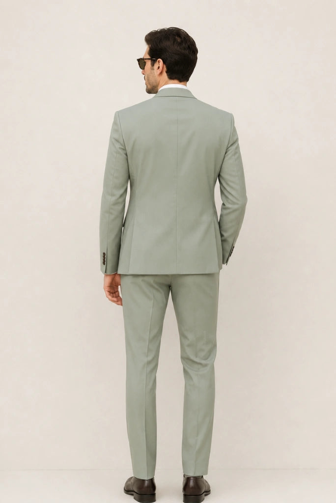 Sage Green Suit for Men-Back