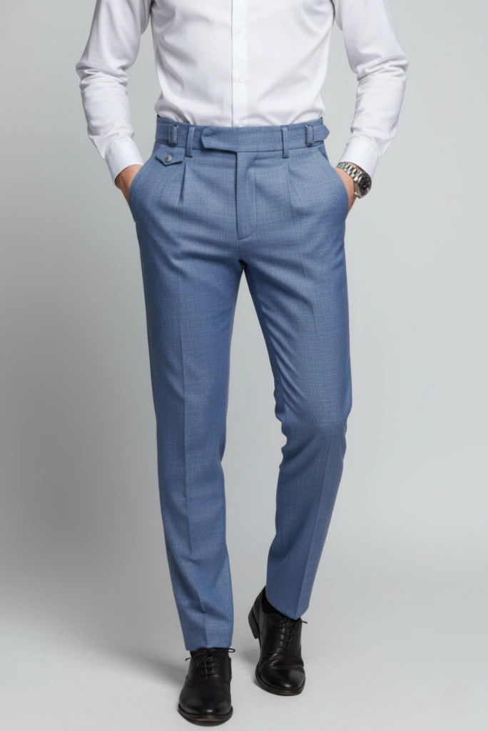Sky Blue Stretchable Formal Gurkha Style Trouser-Front