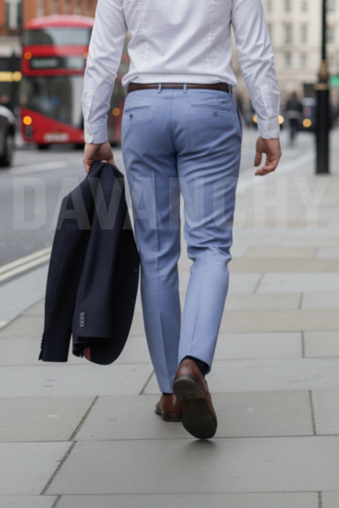 Men steel blue formal trouser-Back