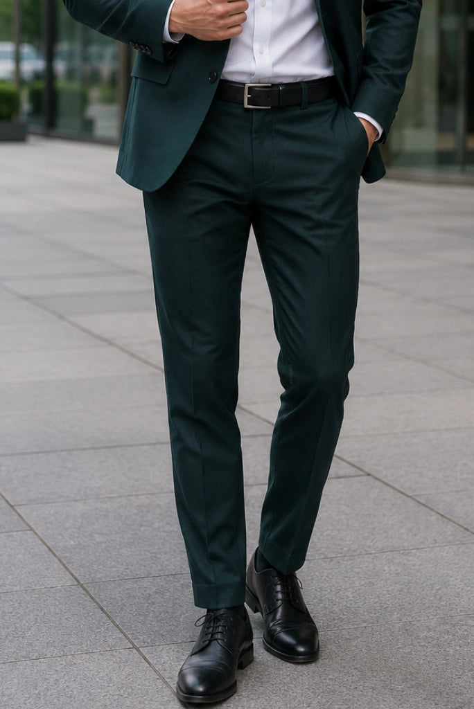 Men Teal Green Formal Pants-Front