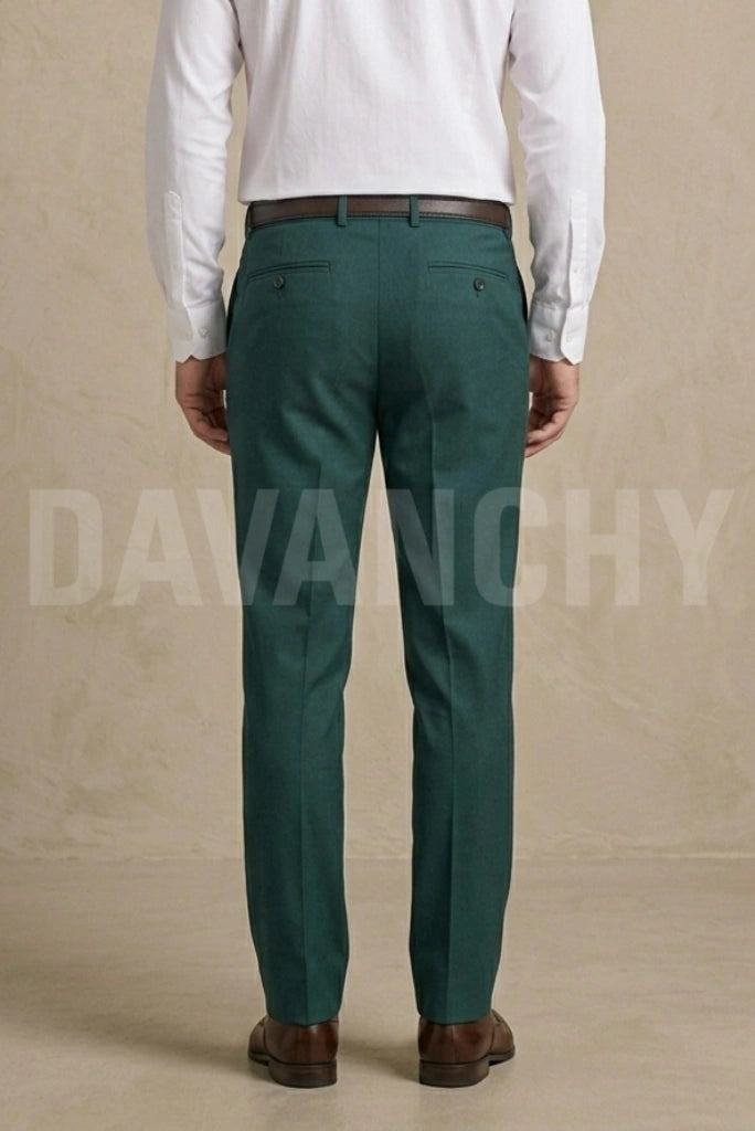 Men Teal Green Office Wear Pant-Back