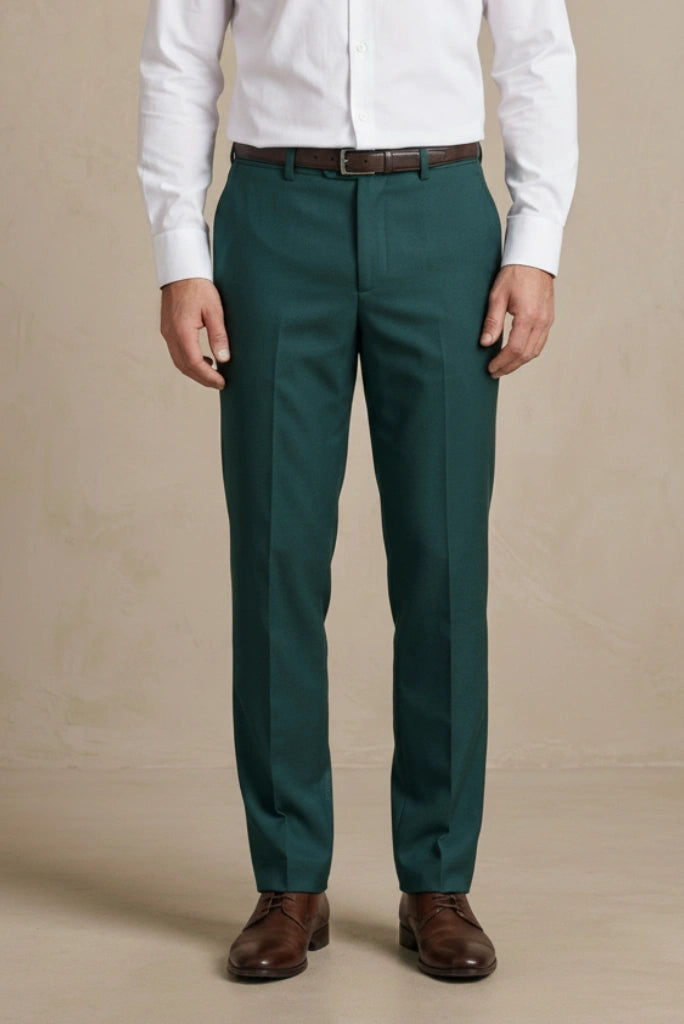 Men Teal Green Formal Pant-Front