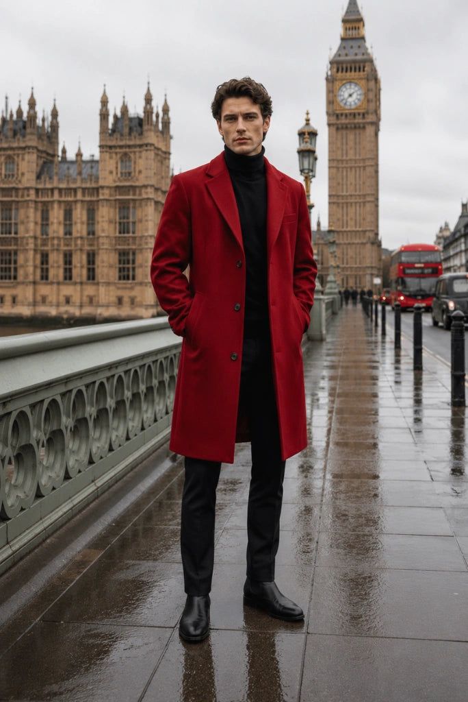 Men Red Tweed Overcoat-Front