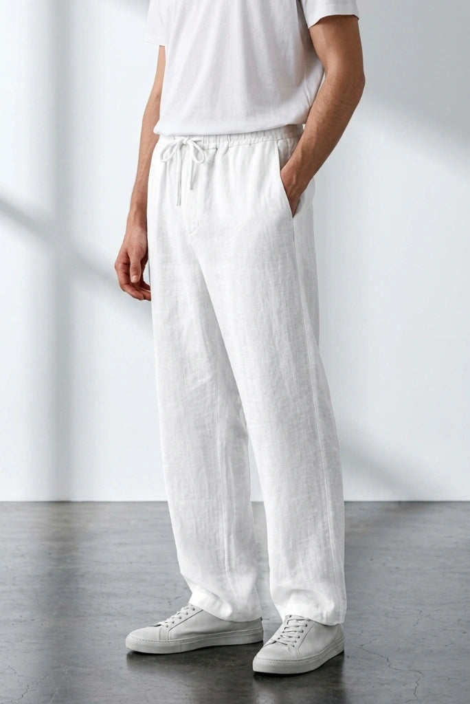 White Linen Pant for Men-Front