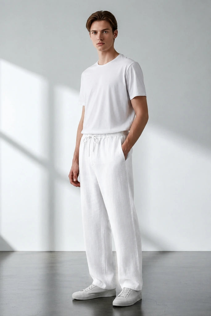 Stylish white linen pant-Front