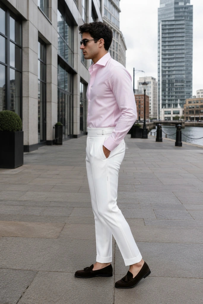 White Formal Italian Pants for Men-Side