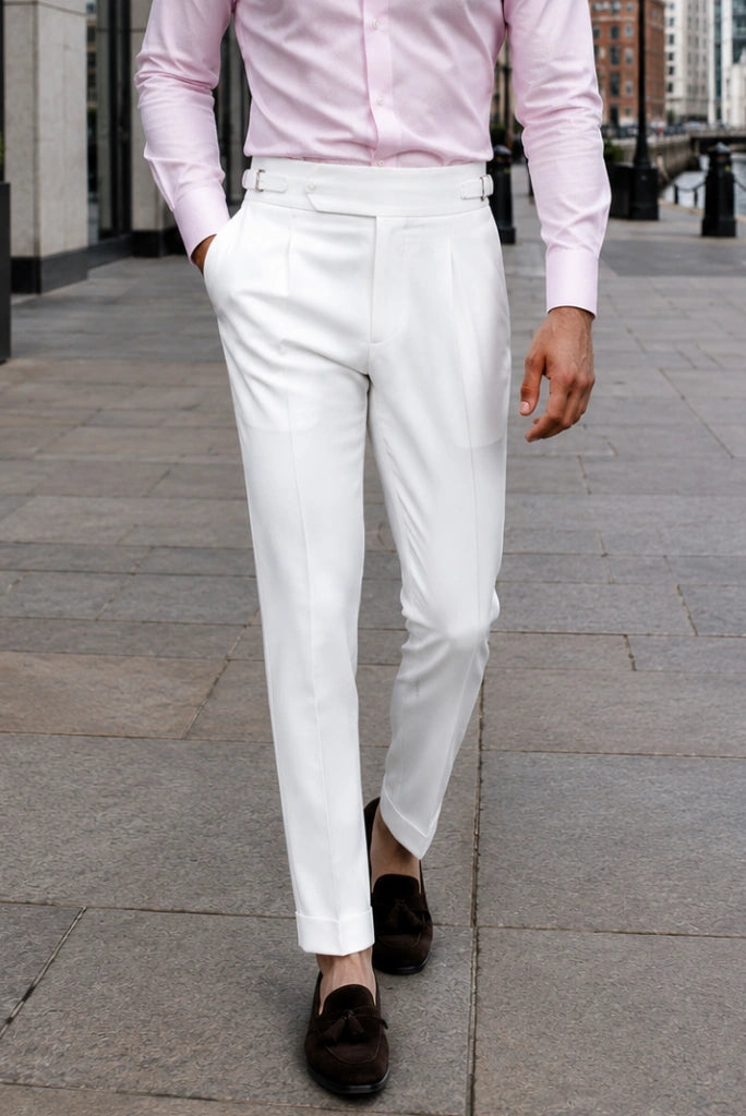 Men White Gurkha Italian Pant-Front