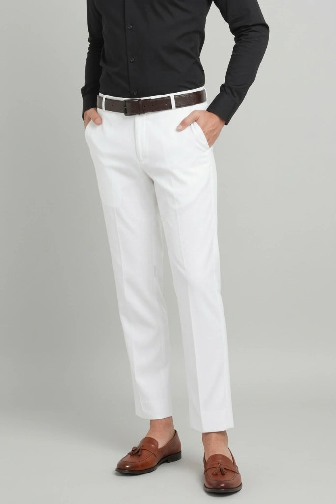 Men's White Business Wear Pant-Front