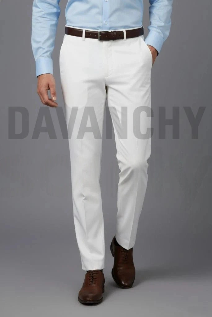 Men Office Wear Formal White Pant-Front