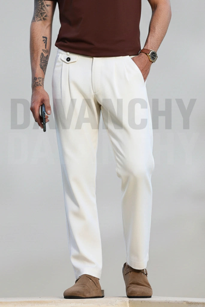 Men Premium Formal White Pleated Trouser-Front