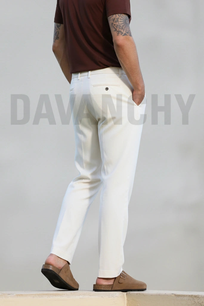 Men White Front Pleated Formal Pant-Back