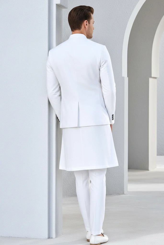 White Bandhgala Nehru Jacket for Men-Back