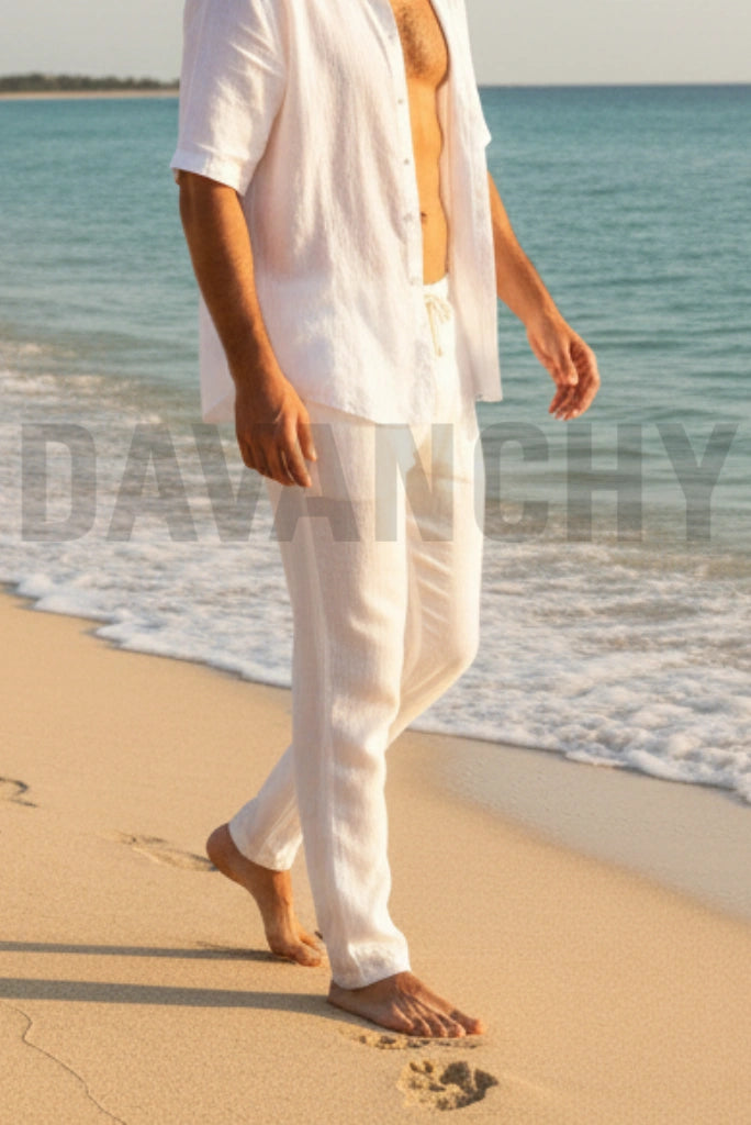 White linen pants for men-Side