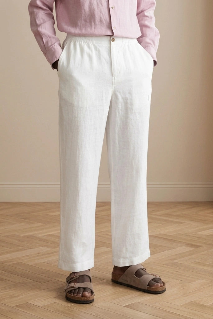 Men White Linen Pant-Front