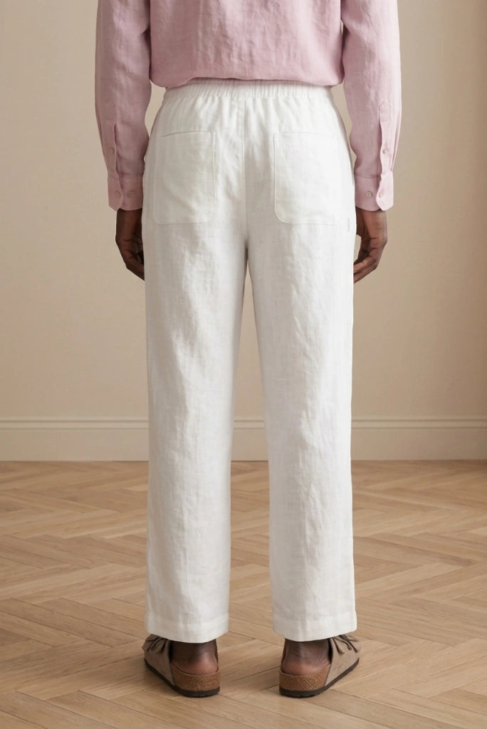 White Linen Trouser for Men-Back
