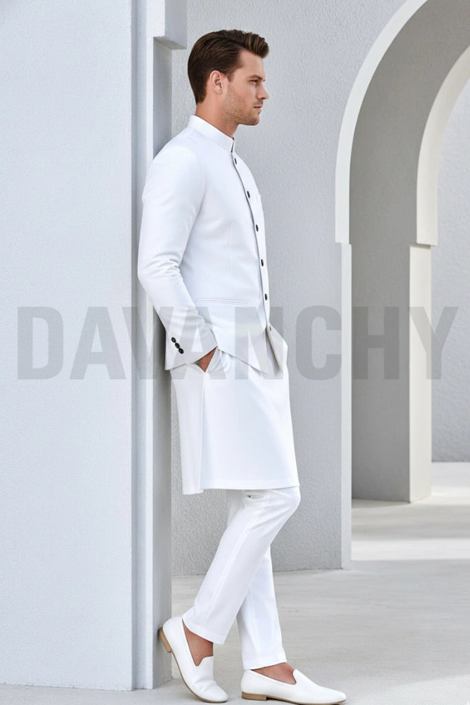 White Bandhgala Jacket for Men-Side