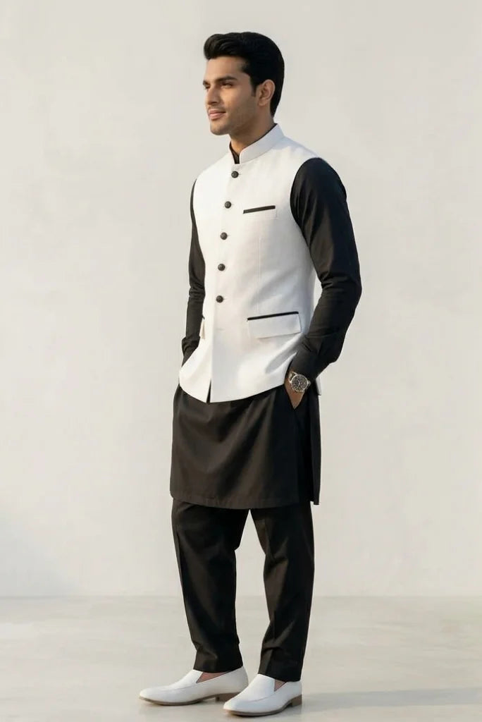 White ethnic waistcoat for men