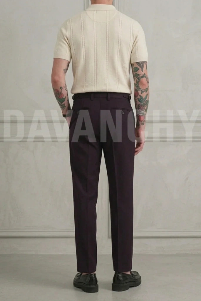Men Wine Formal Pleated Pant-Back