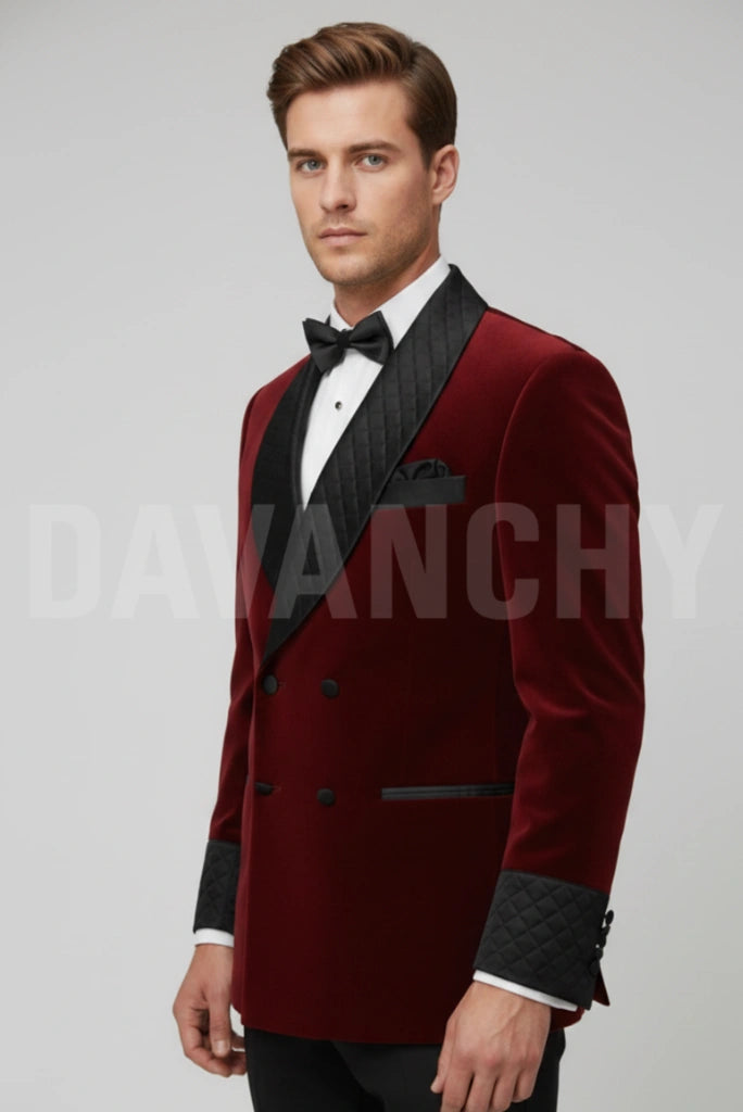 Formal Wine Velvet Smoking Jacket Side