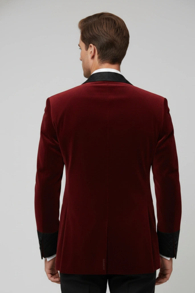 Stylish Wine Velvet Evening Jacket for Men-Back