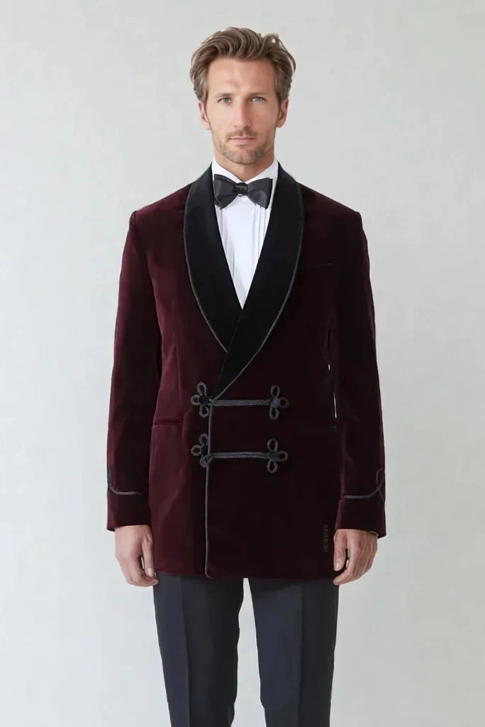 Men Premium Velvet Smoking Jacket for Men-Front