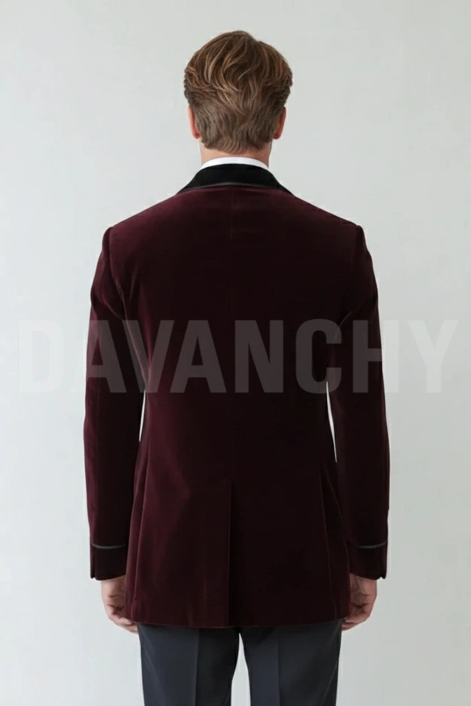 Wine Velvet Evening Wear Jacket-Back