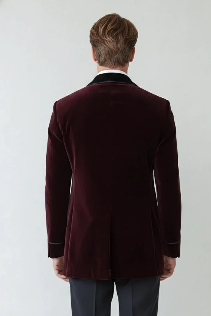 Luxury Wine Velvet Smoking Jacket for Men-Back