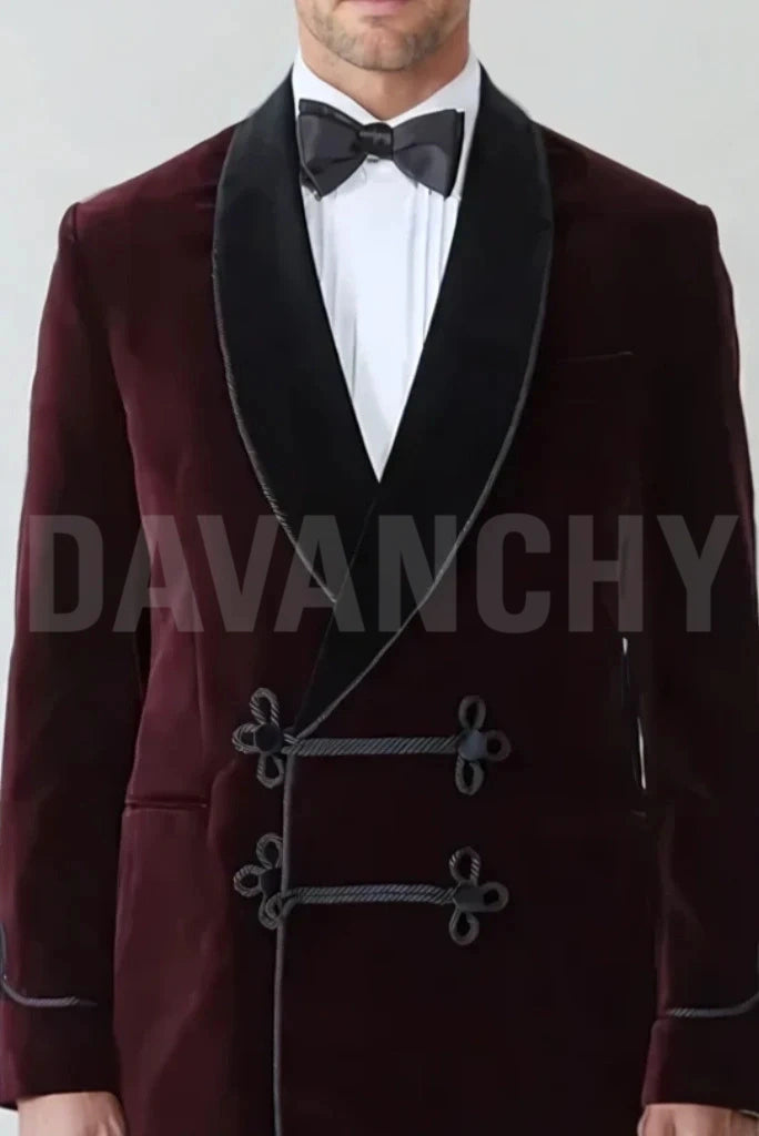 Stylish Velvet Smoking Jacket for Men-Front