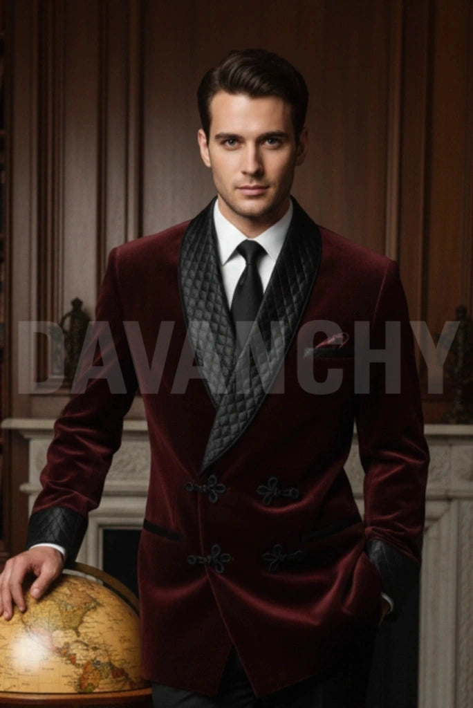 Men Wine Velvet Premium Jacket-Front
