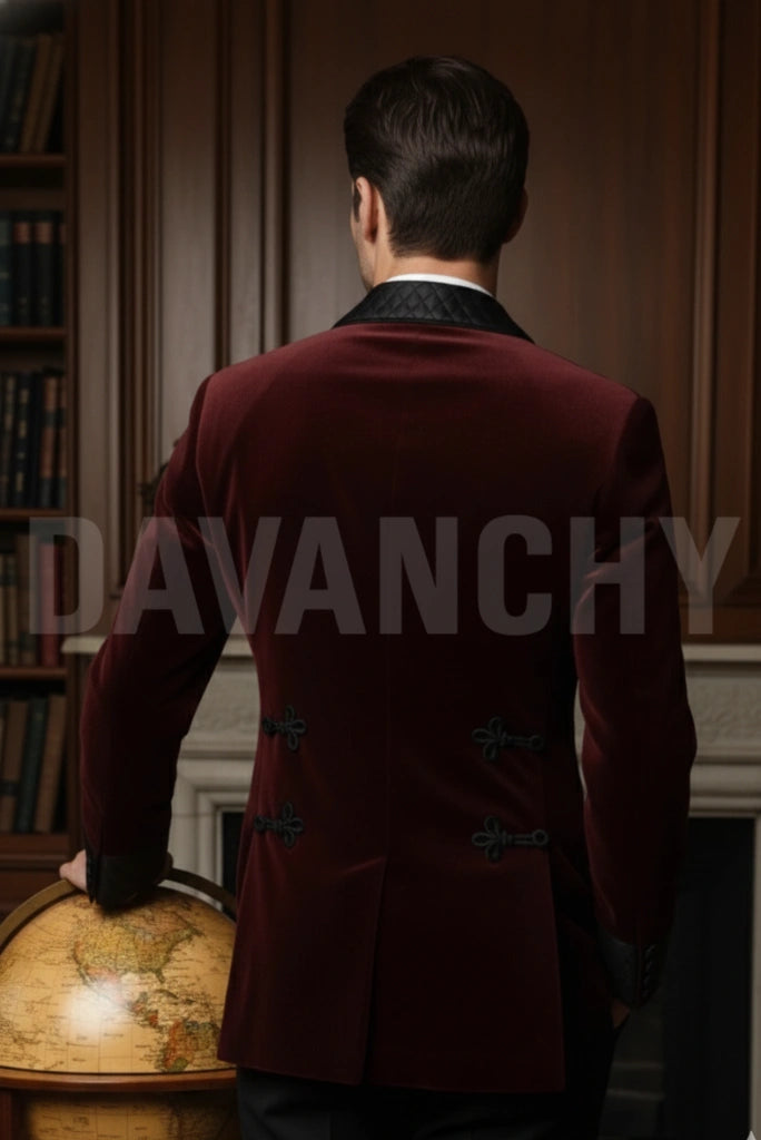 Men Wine Smoking Jacket-Back