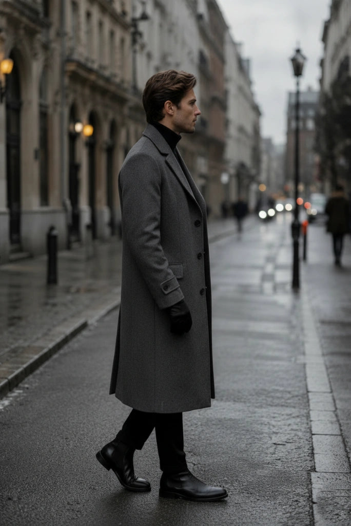 Formal Winter Wear Premium Tweed Long Coat Men-Side