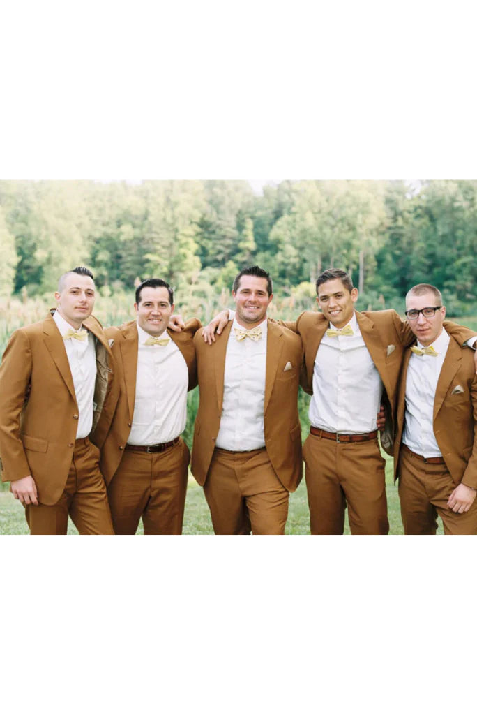 Men Yellow Two Piece Grooms Suit-Front