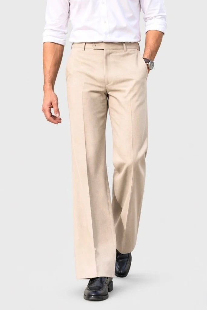 Men’s Beige Flared Trouser, Retro Bell Bootcut Style Front