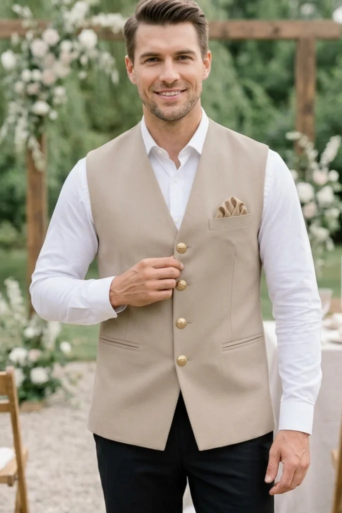 Beige stylish waistcoat for men front