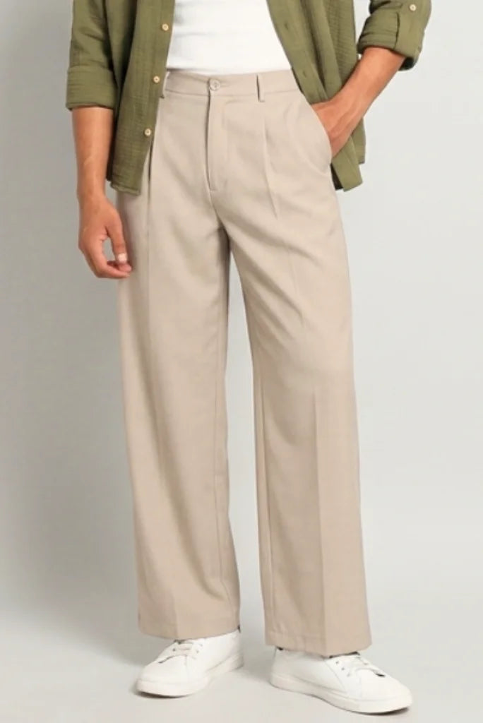 Men’s Pleated Loose Fit Trouser with Front Pleat Design Front