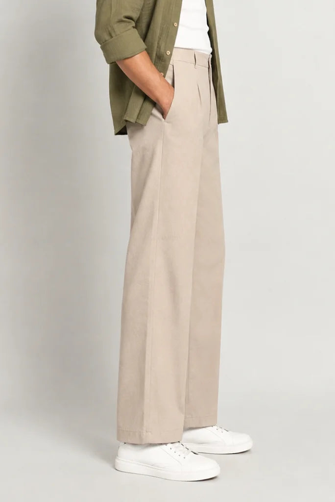 Mens Beige Pleated Formal Trouser Side