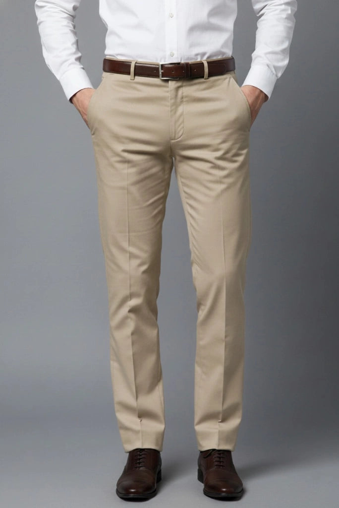 Men Premium Formal Beige Pant Front