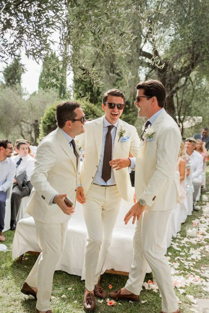 Beige two piece suit for men-front